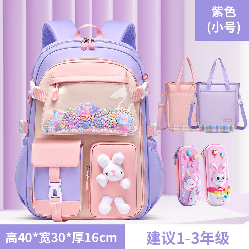 New primary school schoolbag women's refrigerator side open light large capacity load reduction cartoon children's backpack grades 1-6