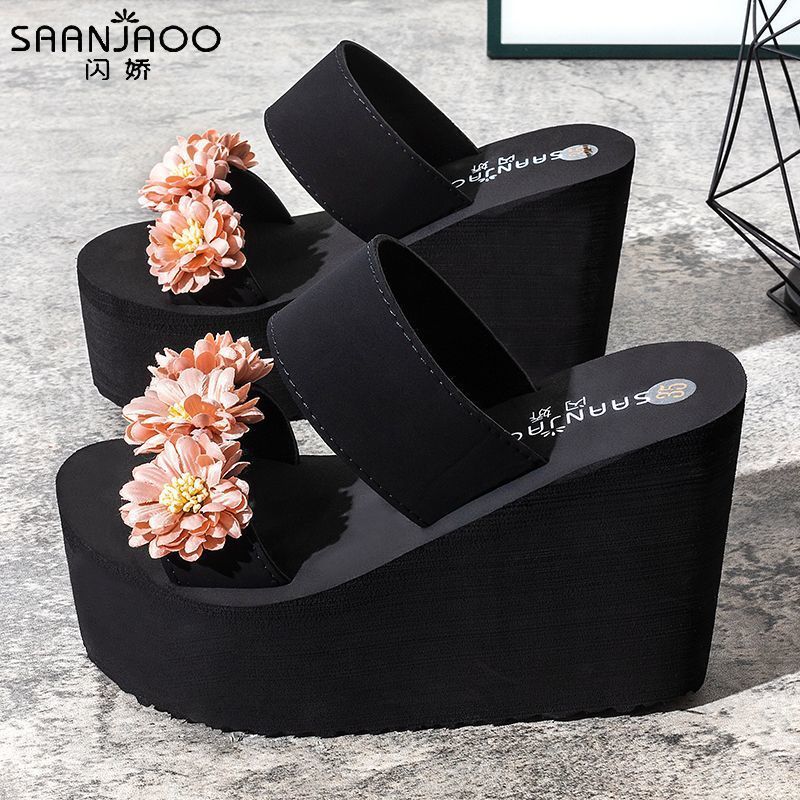 New summer fashion versatile slides - non-slip thick sole 2025 floral beach sandals for women - perfect for outdoor wear in autumn