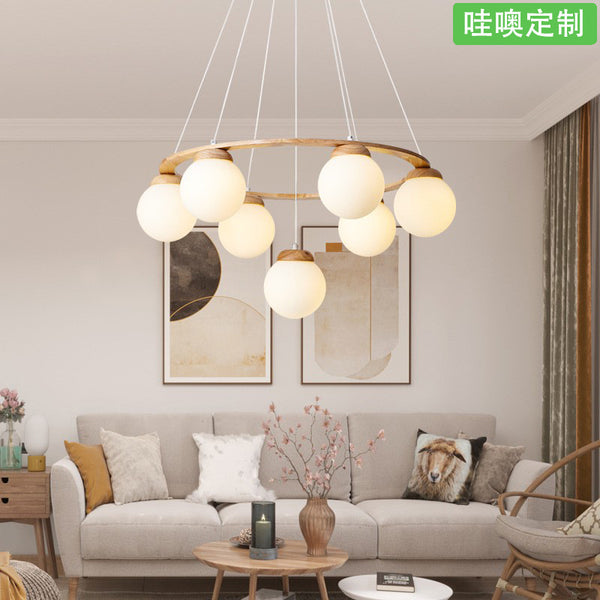 [Wow] Nordic log LED chandelier simple modern magic bean ball tool creative Japanese solid wood art lamp