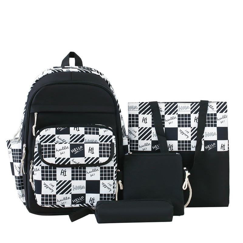 Primary and secondary school student schoolbag four-piece large-capacity backpack small fresh multi-functional schoolbag high-value student backpack
