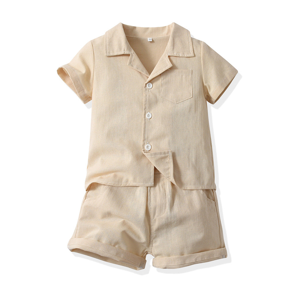 Wholesale boys' clothing sets: new summer styles - dopamine cotton stand collar comfort short-sleeve shirts for boys' summer wear