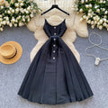 Accessible luxury qianjin style classy suspender dress women's summer pleated waist slimming look design celebrity elegant long skirt