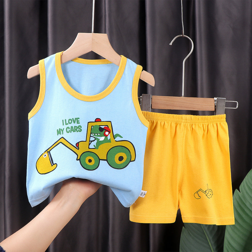 Kids' tank top set - summer new arrival: pure cotton girls' shorts outfit, korean style sleeveless set for baby boys and girls