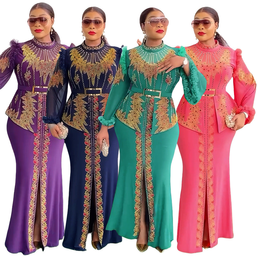 african women's clothing long sleevesfashionfashionplus size trailing dress bridesmaid  heavy industry hot diamond dress