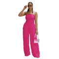 C7465 cross-border   fashion women's solid color loose casual wavy pattern jumpsuit new