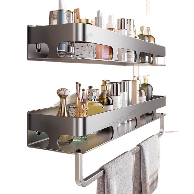 No punching, toilet rack, bathroom shelf, toilet, toilet, toiletries, wall hanging, wall storage rack