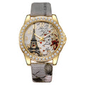 fashion snake print belt printing women's watch eiffel tower digital diamond-encrusted british watch student watch