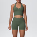 New seamless breathable backless halter bra high-waisted butt-lifting yoga set outdoor running fitness activewear