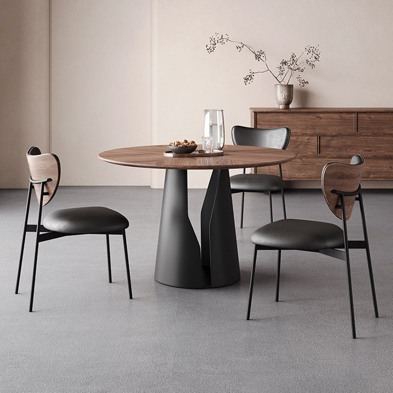 Solid wood dining table and chair set - walnut finish, mid-century modern round dining table with carbon steel legs