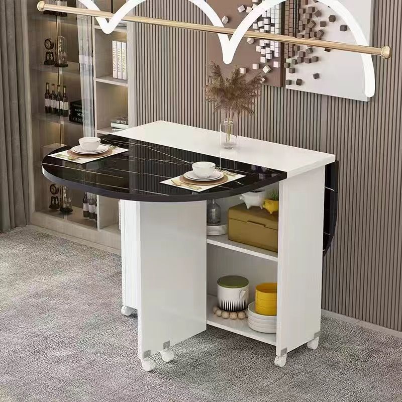 Simple round foldable dining table small apartment home movable wheeled rectangular minimalist multifunctional dining table