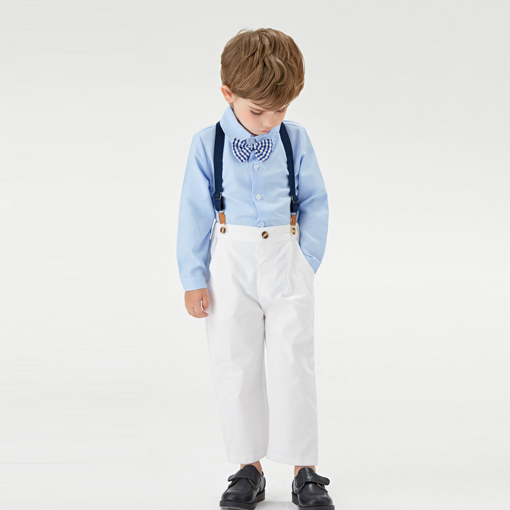 Boys' long-sleeve shirt and overalls set - perfect for performances, first birthday celebrations, and autumn events. customizable children's clothing