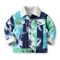 New arrivalkids winter outweargirlk-style tie-dye thick imitation cashmerelapel baby denim fleece-lined cotton jacket