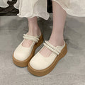 2025 spring/summer new french-style closed-toe mules - women's pearl-embellished platform mary jane slides, perfect for outdoor wear