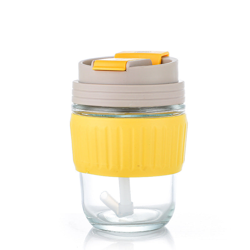 Double drinking cup glass cup high appearance casual water cup oven mitts heat insulation portable portable coffee cup gift cup straw