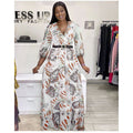 African women's clothing   new sexy v-neck printed dress european and american  long maxi skirt + belt