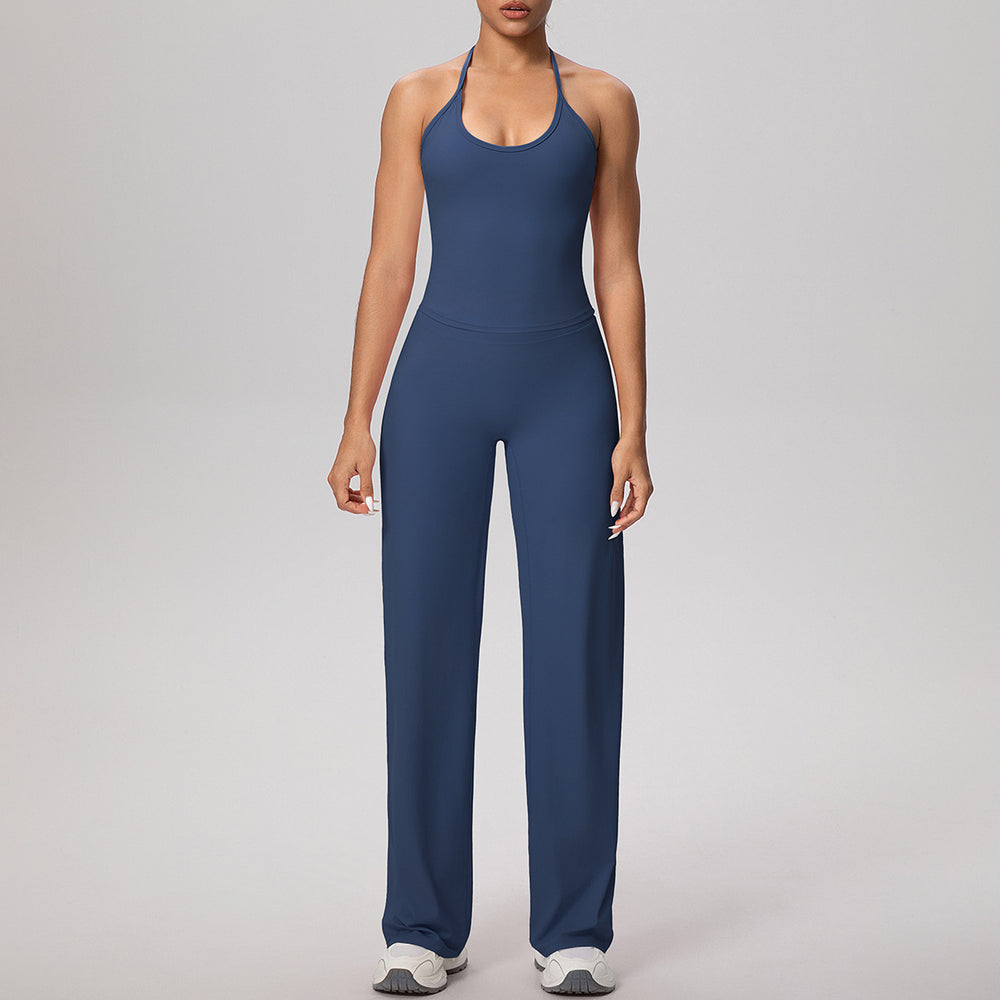 Cloud-feel quick-dry outdoor casual yoga set - tie-up sports bra with high-waisted straight-leg pants for running and fitness