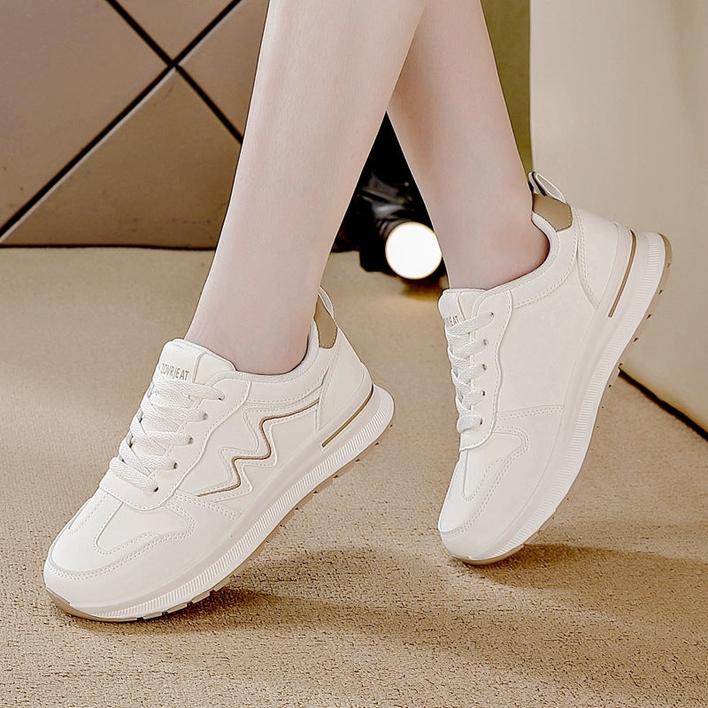 Women's leather sneakers - new autumn 2025 collection: casual, versatile, lightweight flat running shoes for outdoor travel