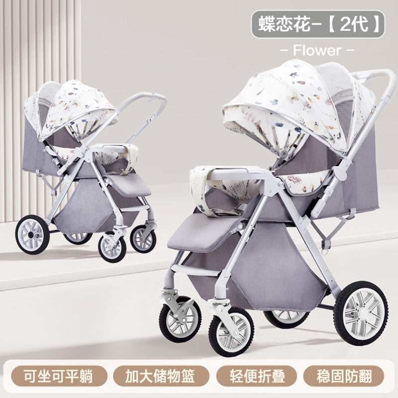 Two-way high view baby stroller can sit or lie down, lightweight foldable baby stroller stroller can be folded