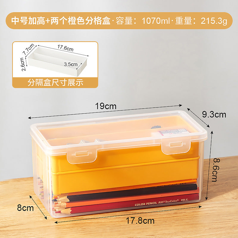 Multifunctional desk storage box Transparent desktop marker Stationery storage box Pencil plastic storage box with lid