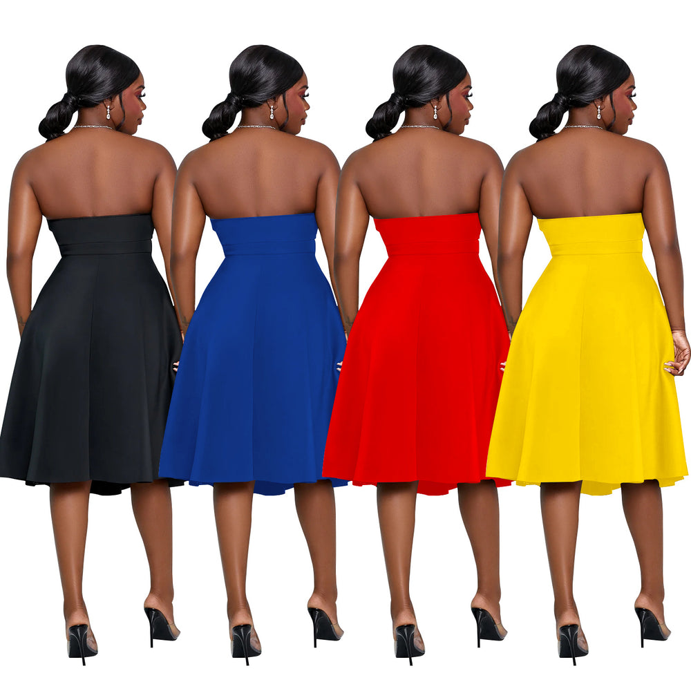 C7029 cross-border   independent station fashion women's solid color sleeveless midi dress new