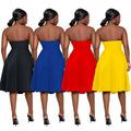 C7029 cross-border   independent station fashion women's solid color sleeveless midi dress new