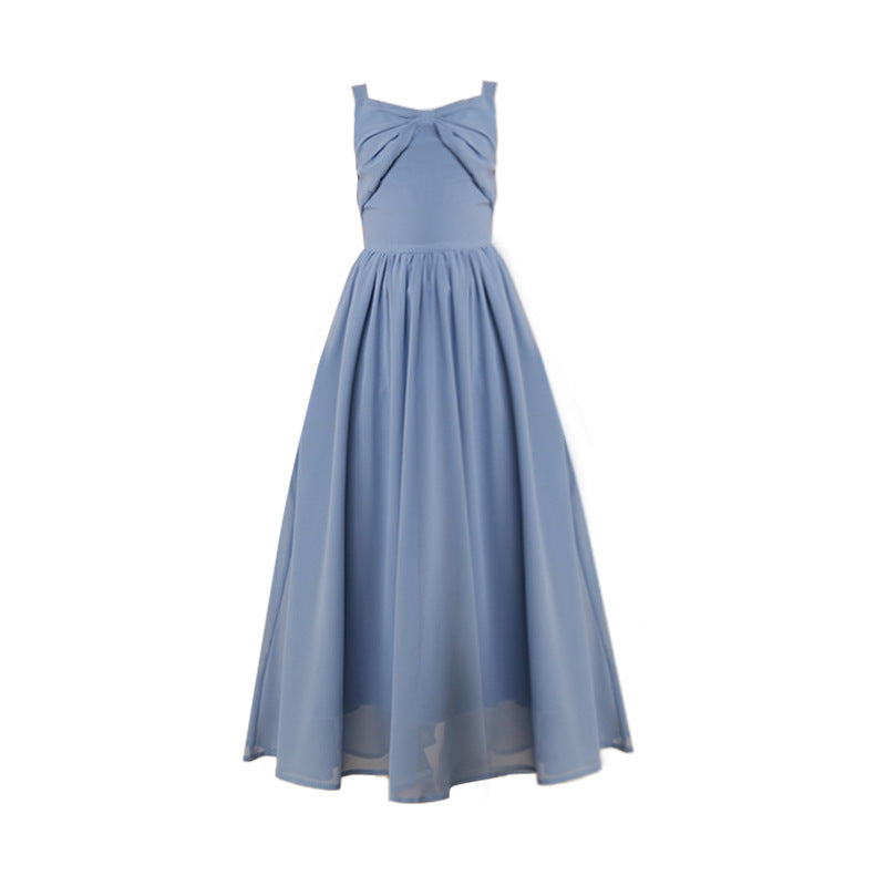 Girls' summer chiffon halter sleeveless dress - perfect for piano recitals, fashionable vacation style, simple and ready to ship