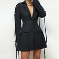 new european and american style women's fashion tie-waist mid-length blazer