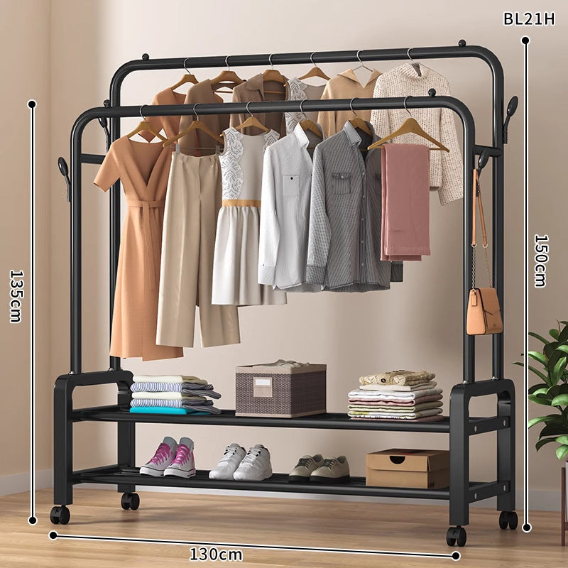 Clothes hanger floor-standing bedroom for home double-pole clothes drying rack clothes rack indoor clothes coat rack thickened balcony clothes pole