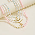 European and american summer bohemian pink polymer clay pearl beaded necklace set - ocean element starfish layered necklaces