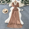 French chic v-neck short sleeve dress - summer slimming, figure-flattering, office-ready mesh maxi dress
