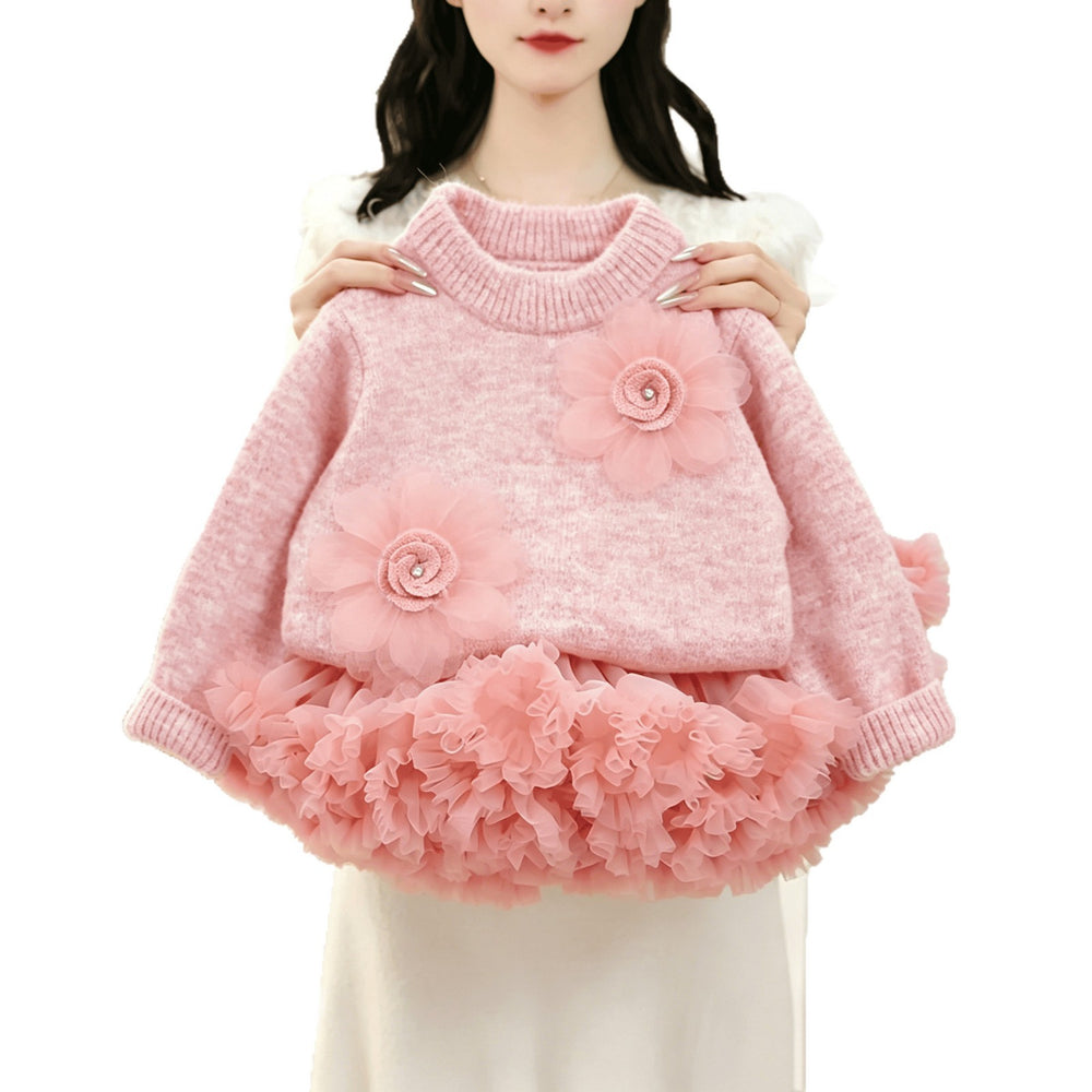 Girls' sweater set - new autumn/winter  collection: stylish floral print crewneck knit top & korean-style princess tutu skirt