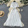 French chic yellow turn-down collar lace patchwork dress - women's summer elegant commute pleated maxi dress