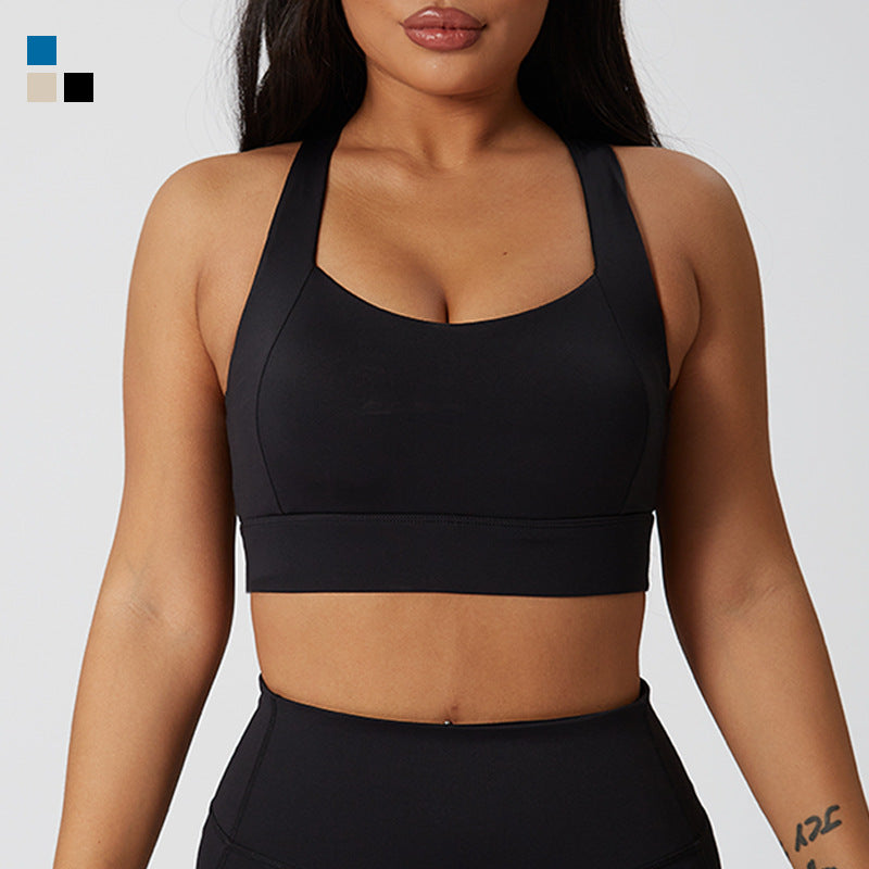 European and american size cross-border sports bra for women - high impact shockproof yoga bra with side support, racerback sports tank top