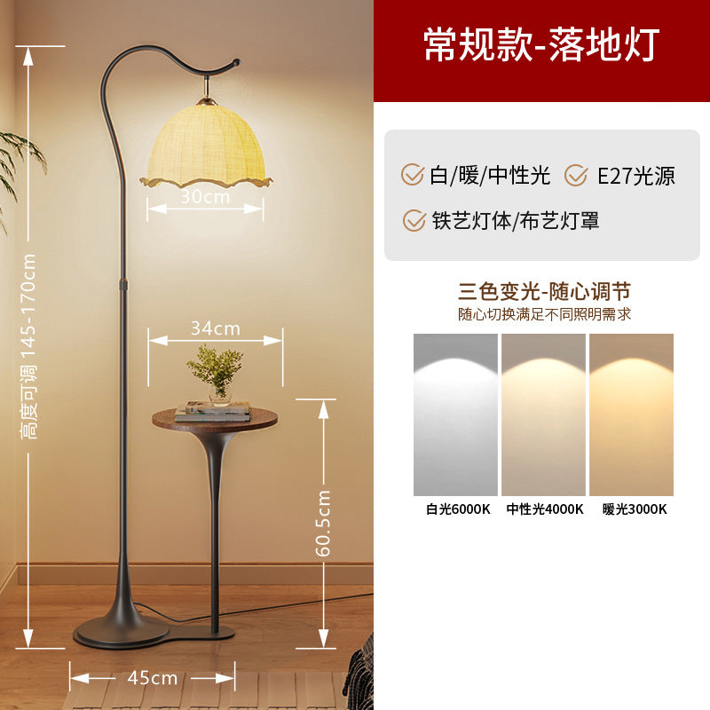 American retro double pillar floor lamp - creative study, living room, sofa side, walnut coffee table with storage shelf floor lamp
