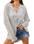 2025 autumn european and american cross-border women's fashion: new sequin long-sleeve turn-down collar casual blouse for amazon