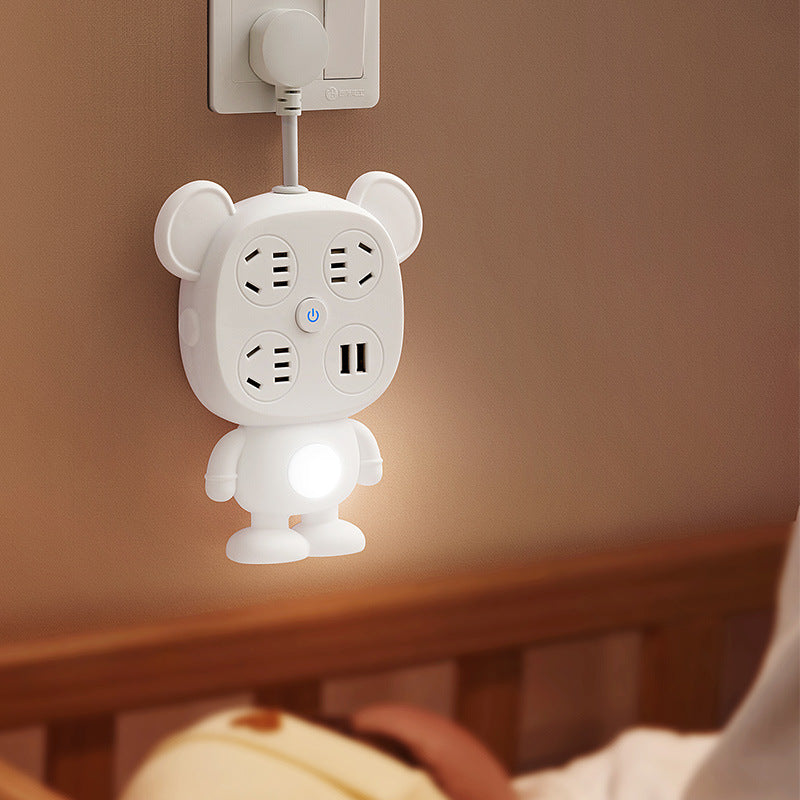 Night light socket converter panel multi-hole plug strip multi-slot plug plate with cord cute multi-function one-to-multi plug