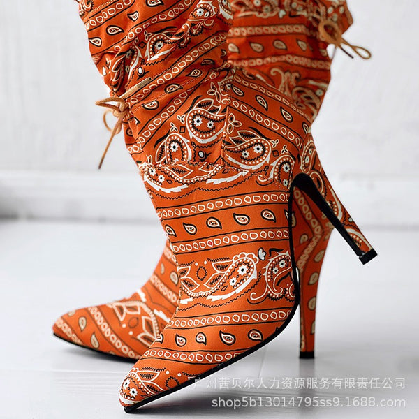 LZT6091A1 new large size  women's shoes camouflage Roman style color matching elastic band ultra-high heel single shoes women