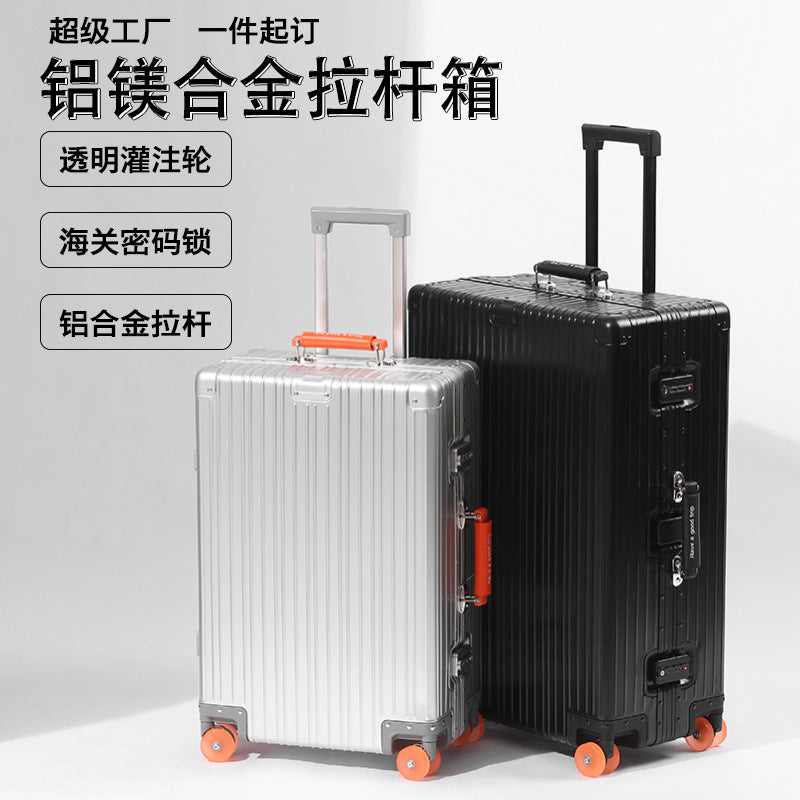2025 all-aluminum magnesium alloy 28 tie rod suitcase women's 20-inch boarding men's fashion injection molding wheel password box portable