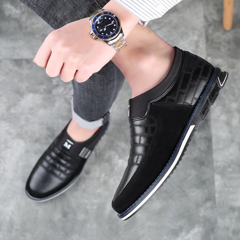New men's round-toe casual leather shoes, korean style youth lace-up trendy shoes, breathable single shoes, cross-border plus size men's footwear