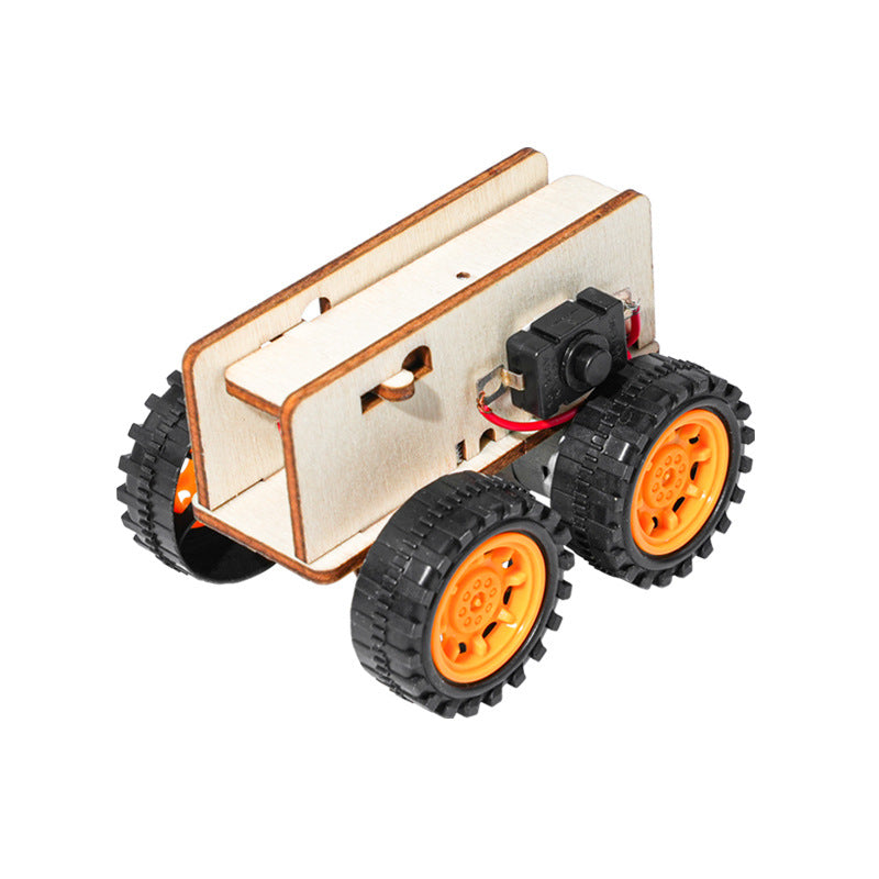 Mini car, handmade DIY wooden build to create student invention scientific experiment puzzle brain experiment