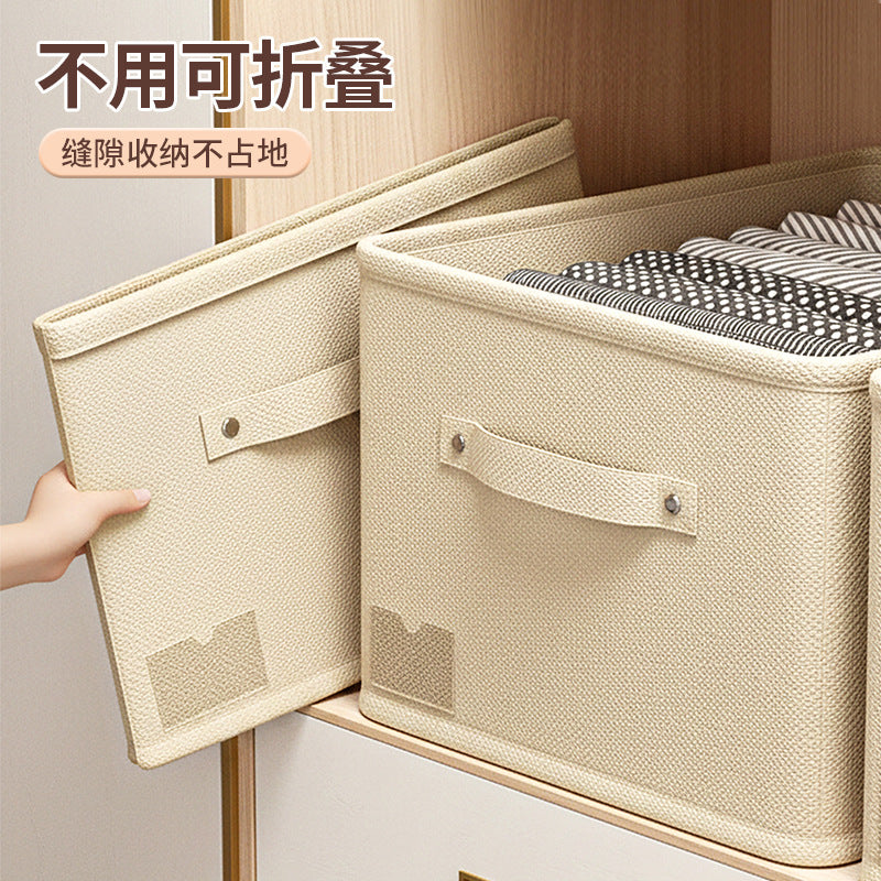 Fabric clothes storage box for wardrobe layering, clothes and pants organizer, cotton linen foldable storage basket for home use