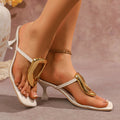 European and american autumn new arrivals: plus size casual solid color mid-heel slippers - women's fashion metal square toe fashion sandals