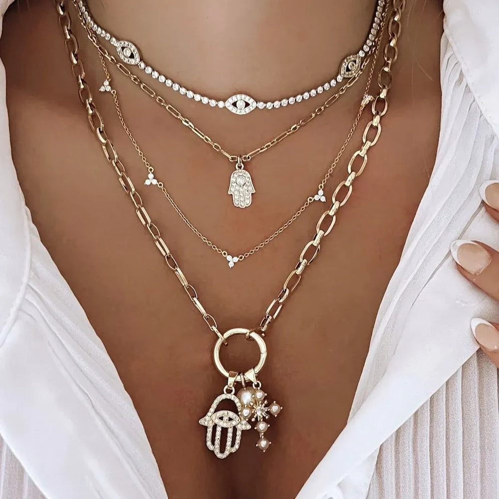 Wholesale devil's eye diamond necklace cross-border multi-layered eye bracelet cross stylisheasiest for match clavicle chain