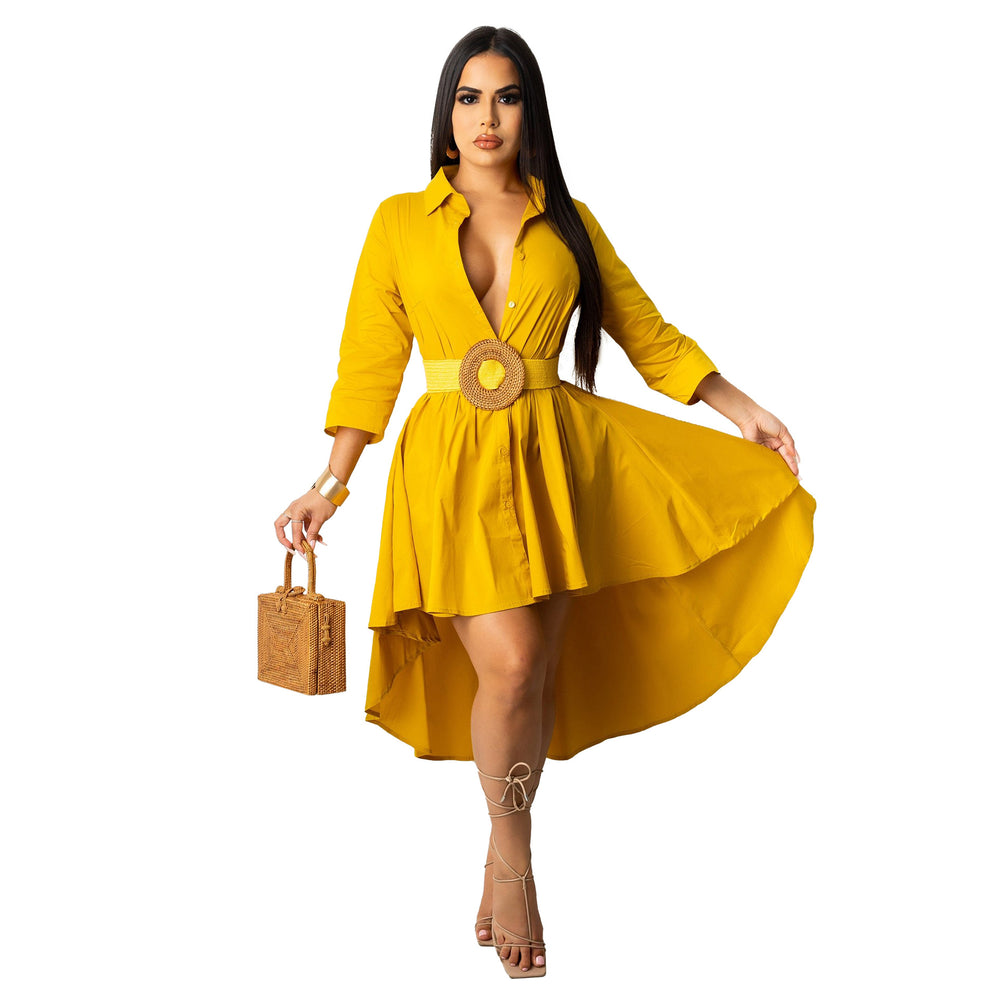 Bestselling cross-border e-commerce autumn/winter new arrivals: european and american style irregular hem longline shirt dress - direct from the factory