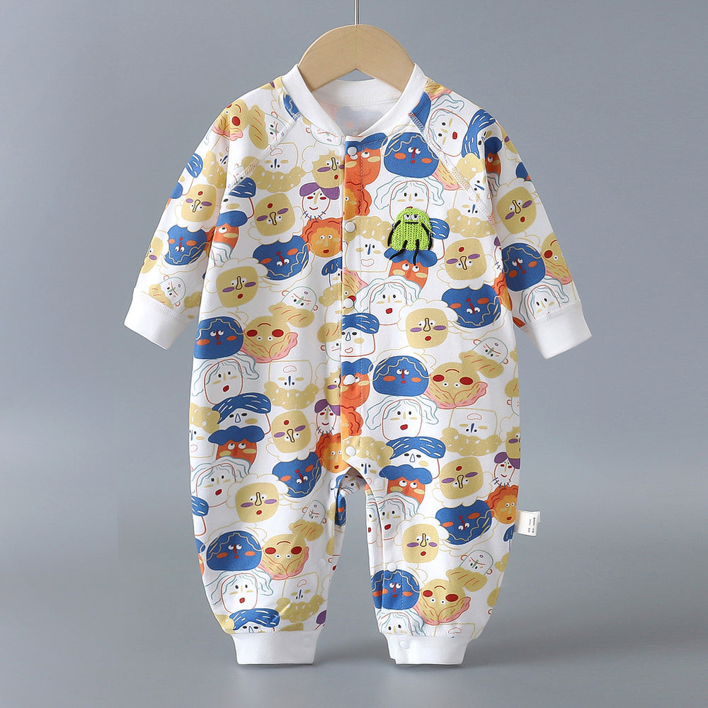 Infant and toddler pure cotton class a onesies, spring and autumn styles, long-sleeved rompers for baby boys and girls, seamless cartoon hooded pajamas, children's clothing
