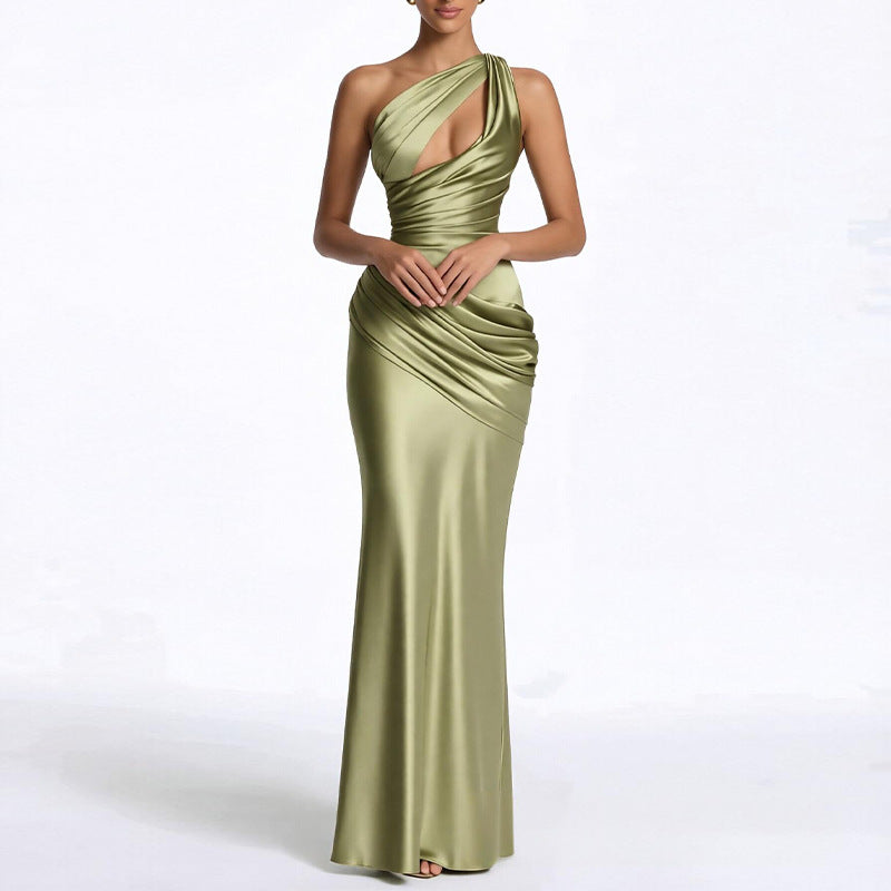 summer new arrivals: european & american cross-border women's fashion - trendy one-shoulder cami dress, solid color bodycon maxi dress