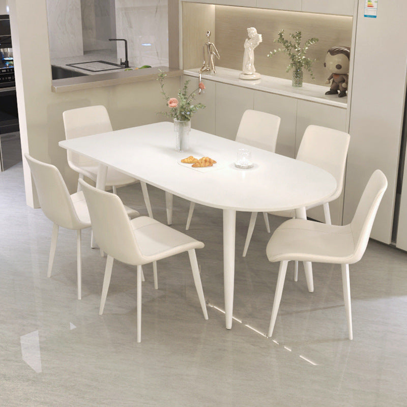 Modern minimalist light luxury table peninsula pure white rock slab dining table and chair set, home small apartment cream style dining table