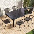 Outdoor table and chair set with umbrella, sunshade, perfect for outdoor cafes, bubble tea shops, and casual outdoor seating. features a wrought iron frame and rattan chairs, ideal for patios and gardens