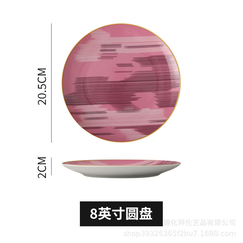 European-style popular casual ceramic dessert plate, dessert plate, household afternoon tea special cake plate, fruit plate skewer plate