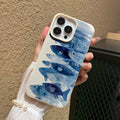 Azure blue fish school ocean style phone case for iphone 17 pro max, apple 16 full coverage drop-proof protective case, iphone 13 compatible